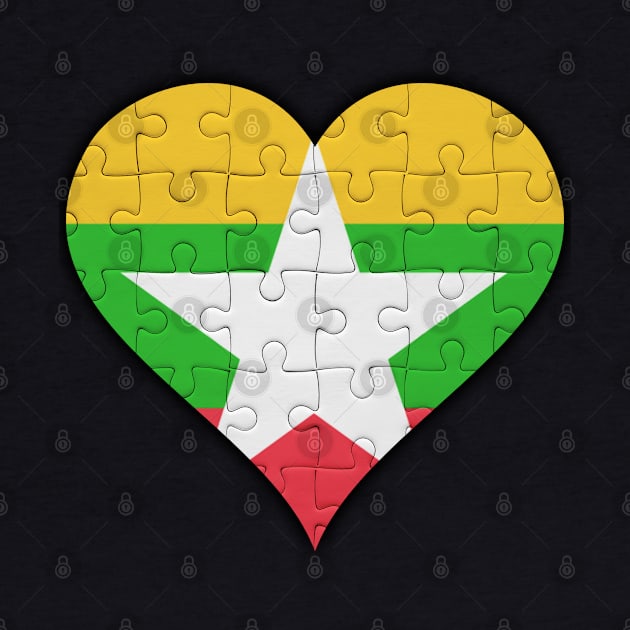 Burmese Jigsaw Puzzle Heart Design - Gift for Burmese With Myanmar Roots by Country Flags